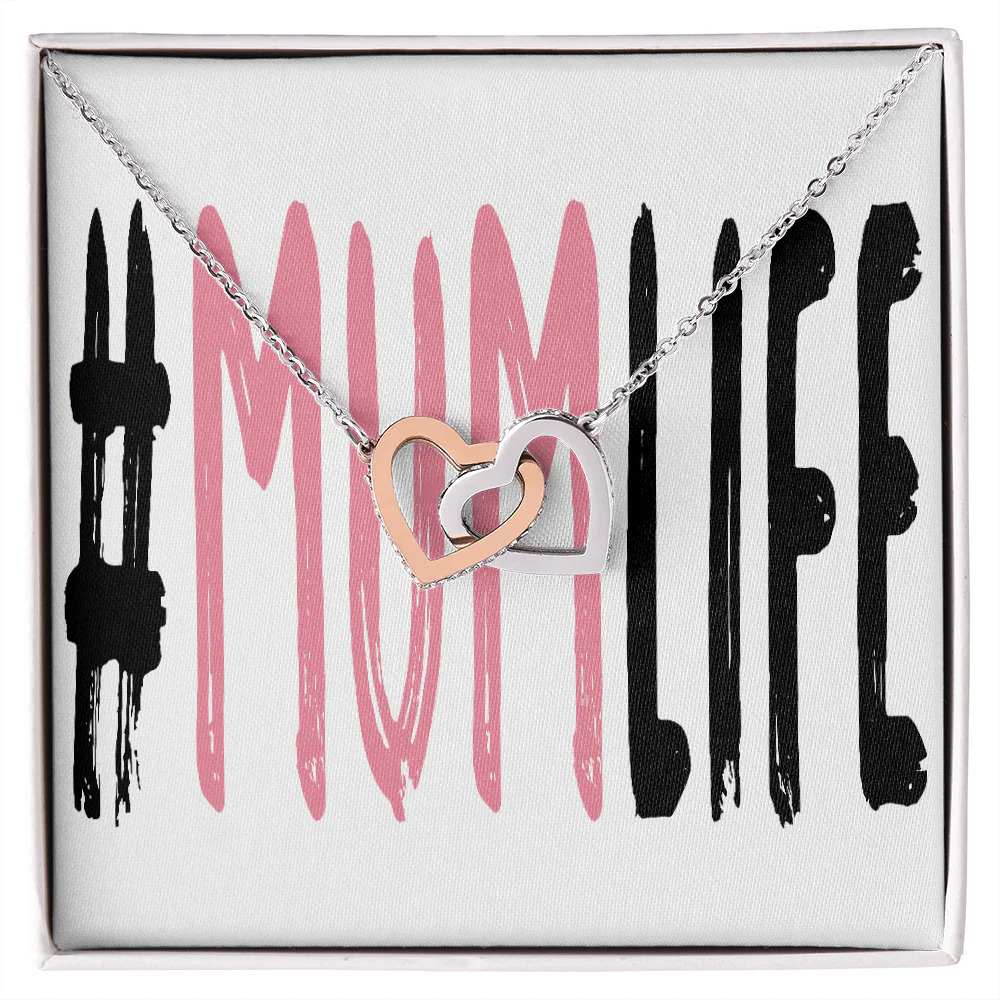 To Mom Mum Life Inseparable Hearts CZ Necklace Silver Tone Standard Box